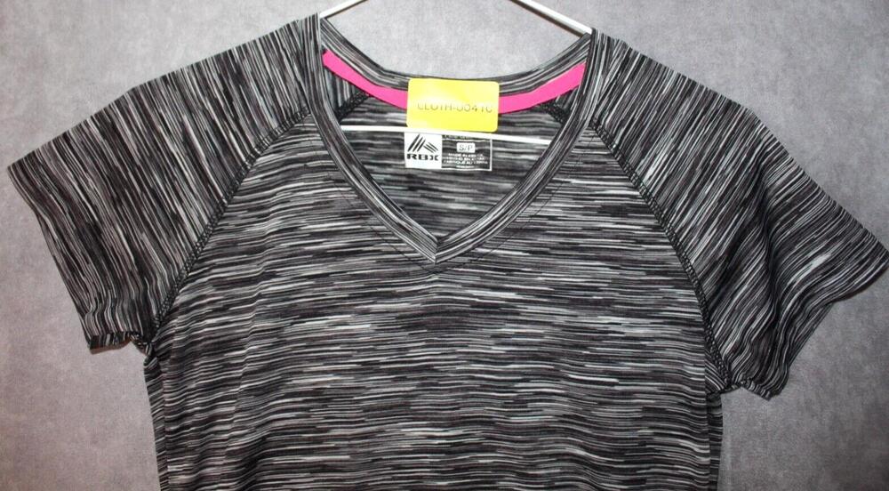 RBX T-Shirt Womens S Gray Striped V-Neck Raglan Sleeve Athletic Performance